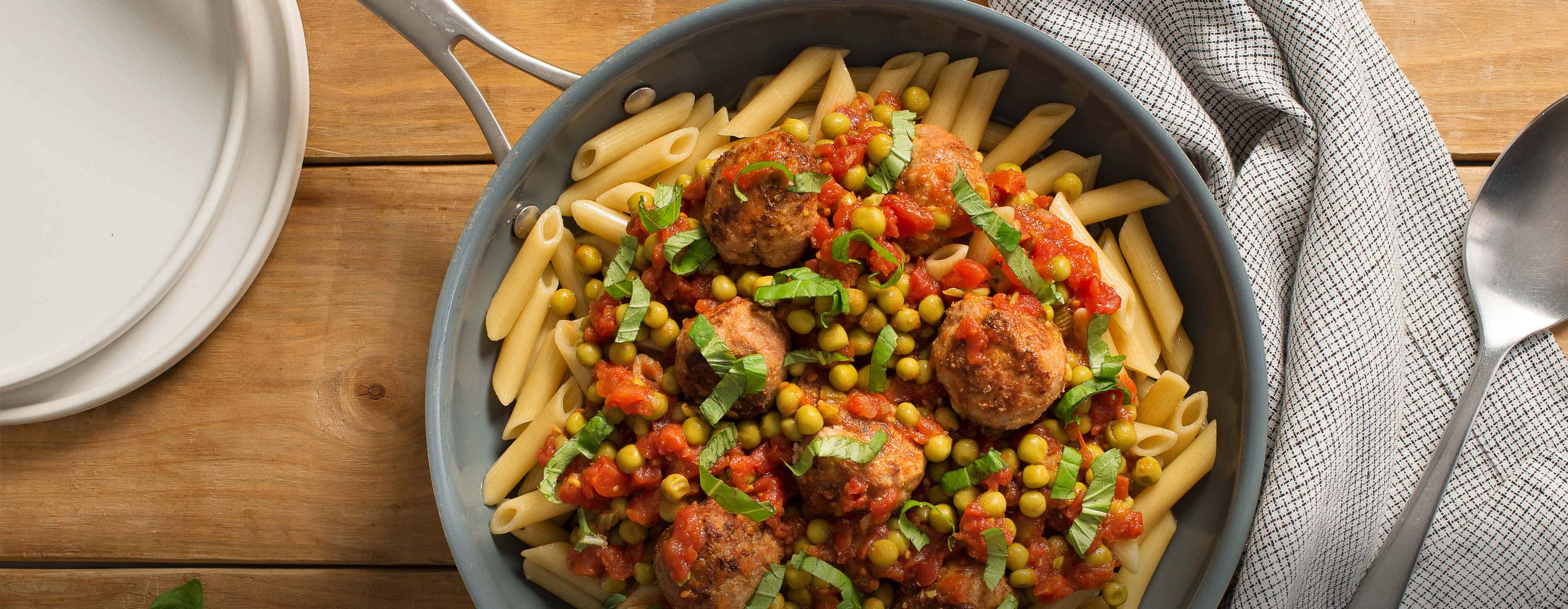 Chicken Meatballs with Tomato and Peas