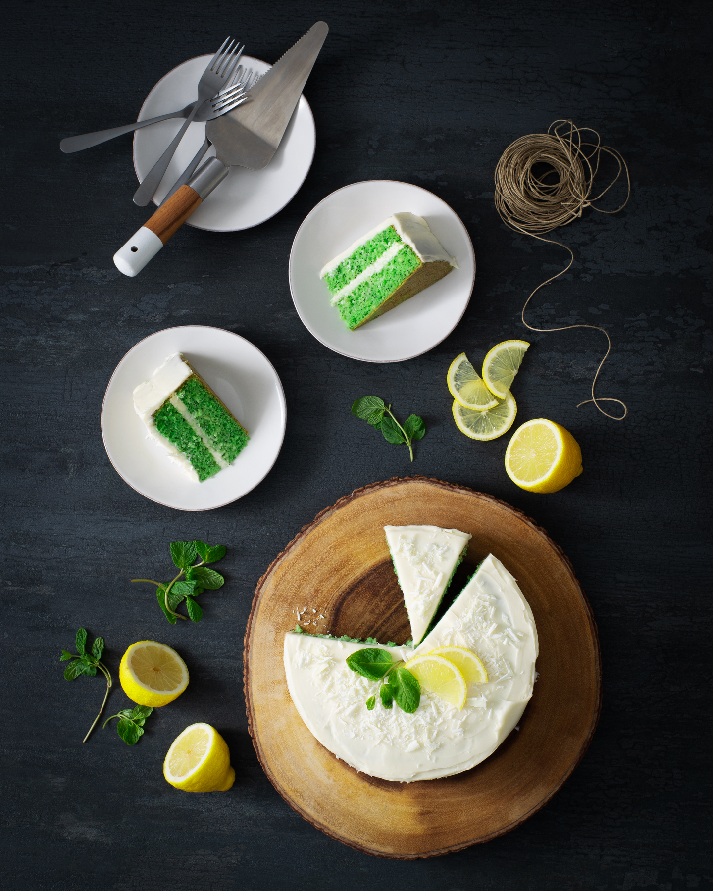 Lemon and Mint Cake with pieces of lemon and mint