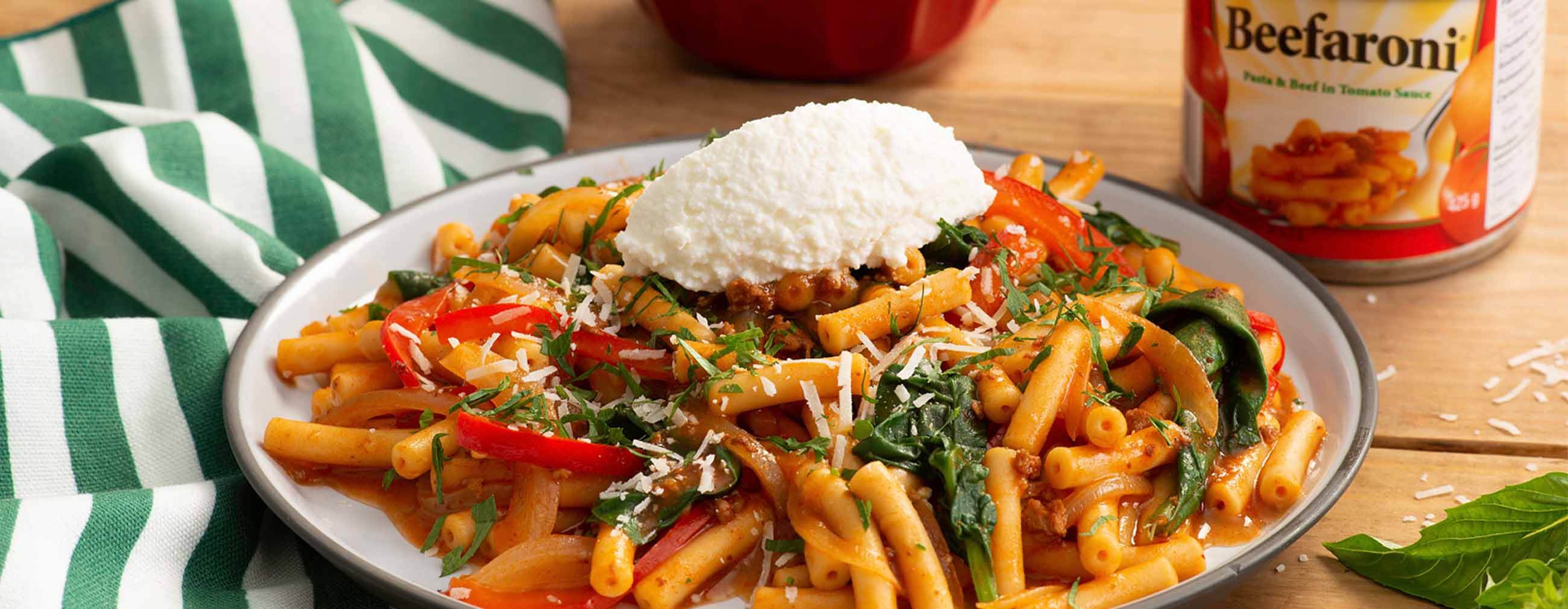 Beefaroni au poivre et aux épinards